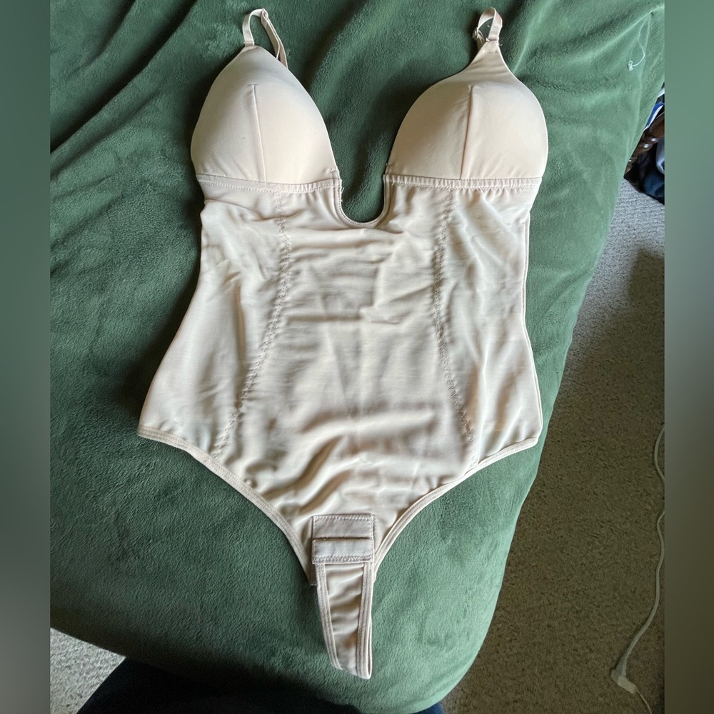 Deep Plunge Nude Thong Shape-wear With Clasp